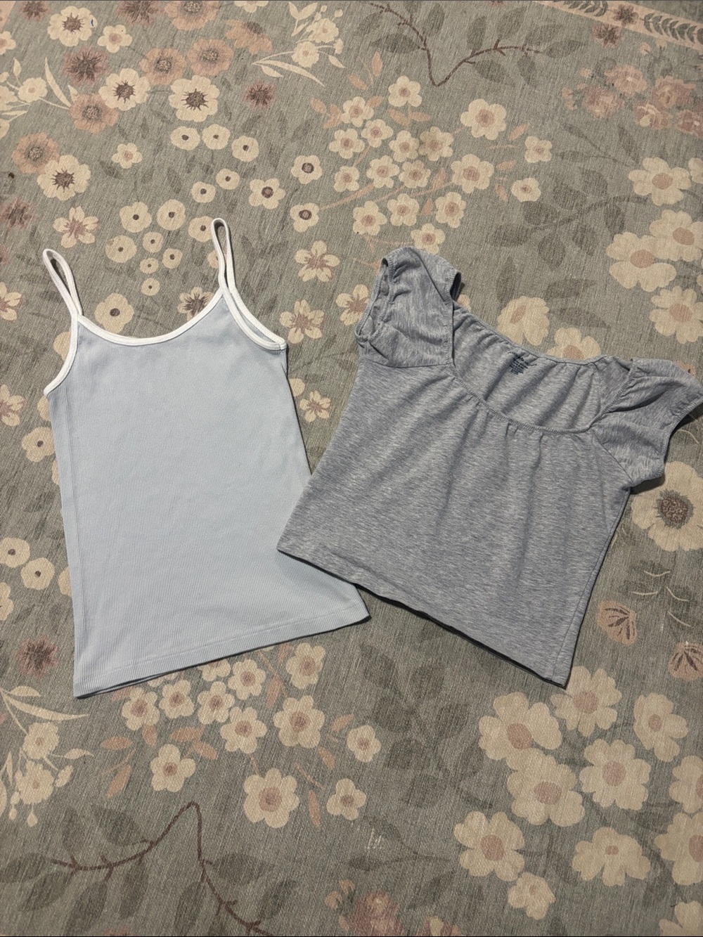 Brandy Melville Light Blue ribbed Cami & Gray Off-Shoulder Crop Top Set
